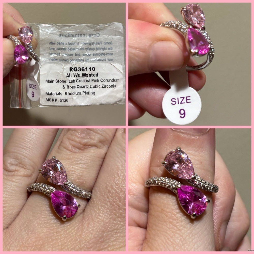 NEW All We Wanted Pink & Rose Rhodium Conundrum Ring Size 9 Bomb Party!